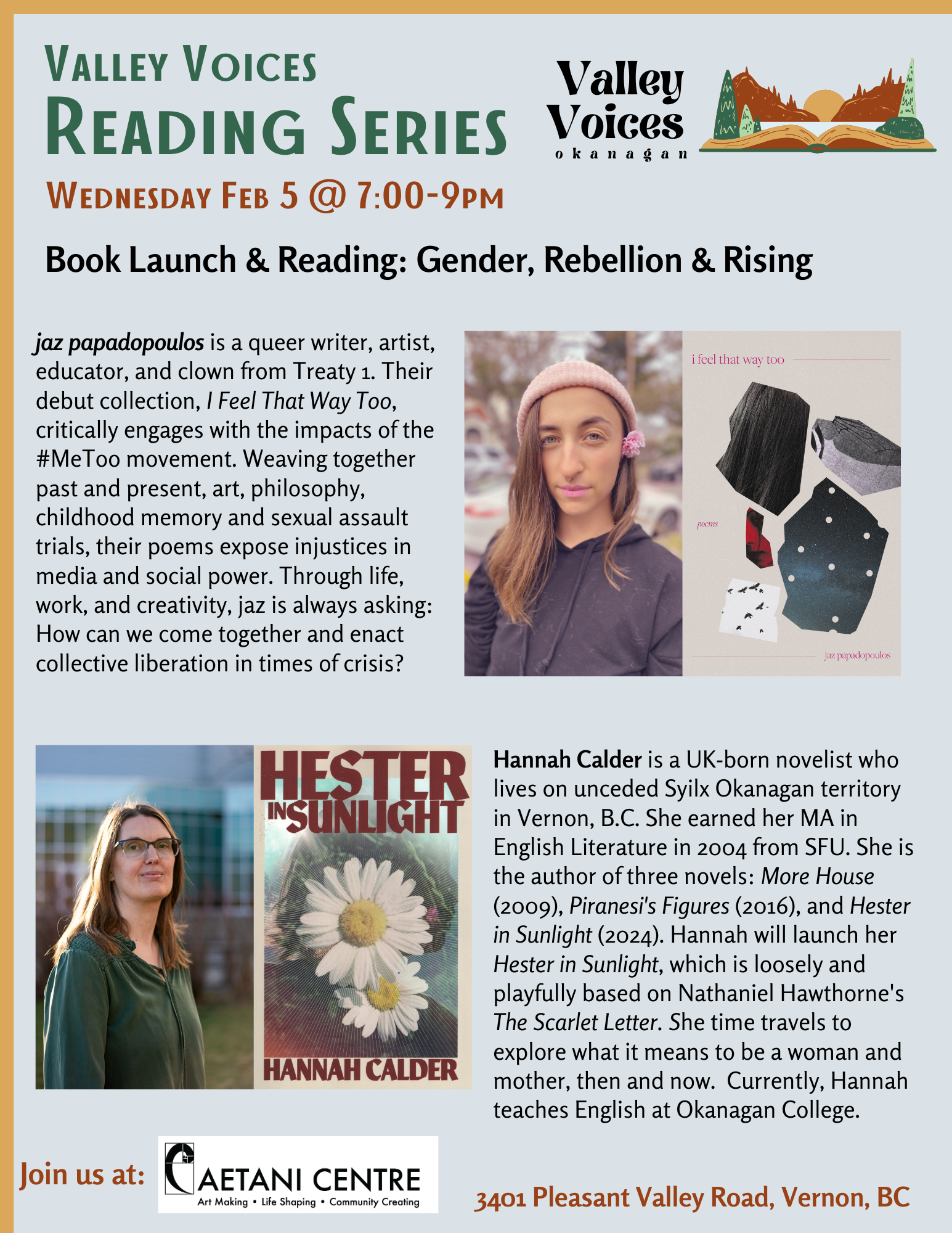 Hester in Sunlight :: Hannah Calder at Valley Voices | New Star Books News